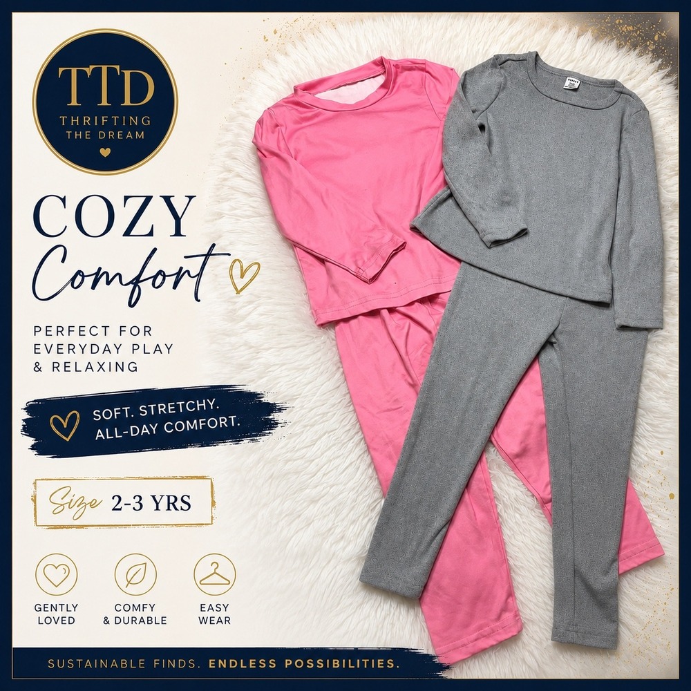 SHEIN Toddler Girls 2-Piece Pajama Lounge Sets Pink Grey Size 2-3Y Bundle of 2